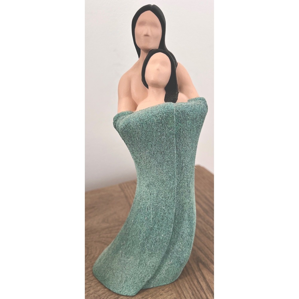Signed DM 1998 Mother & Child Figurine 11" Faceless Abstract Ceramic Sculpture